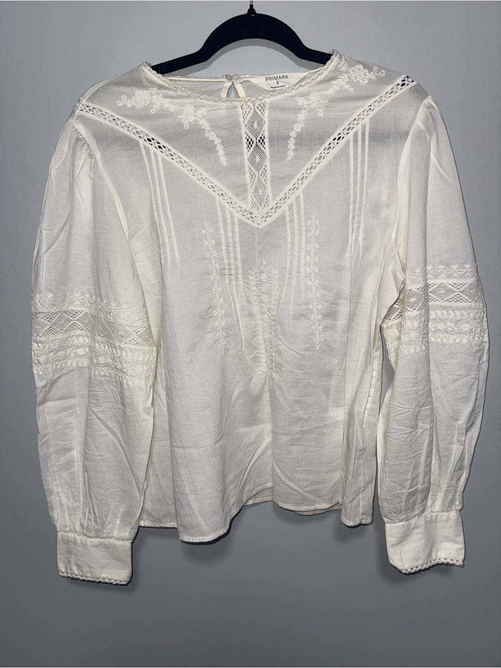 Primark White Lace-Inset Long Sleeve Blouse